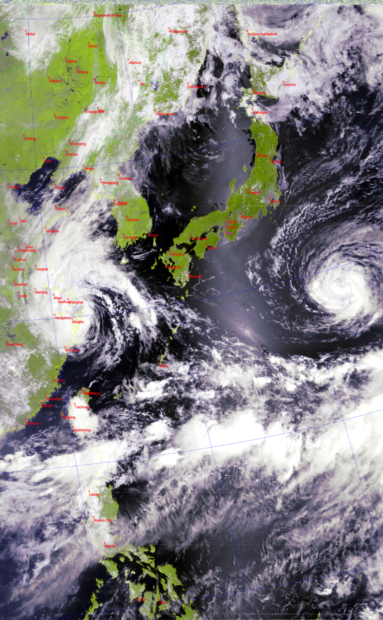 METEOR-M24 HRPT画像4 台風8号 台風9号の画像がとれました。 | 株式会社 赤井工作所